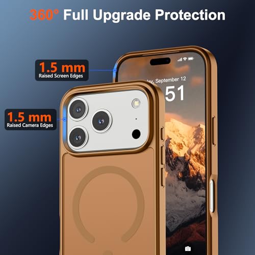 Image of SUPFINE Magnetic for iPhone 17 Pro Case (Compatible with MagSafe)(Military Grade Drop Protection) Translucent Matte Shockproof with Anti-Fingerprint Phone Cover,Brown