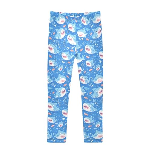 KLL Shark Water Blue Pattern Toddler Girls' Active Leggings Stretchy High Waisted Lounge Pants Gym