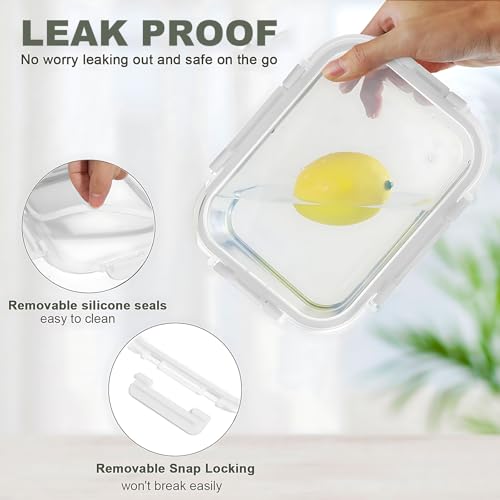 KOMUEE 30 Pieces Glass Food Storage Containers Set, Glass Meal Prep Containers Set with Snap Locking Lids, Airtight Glass lunch Containers, Microwave, Oven, Freezer & Dishwasher,White