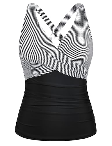 Maillot de bain tankini à armatures col V croisé sexy noir rayures 46