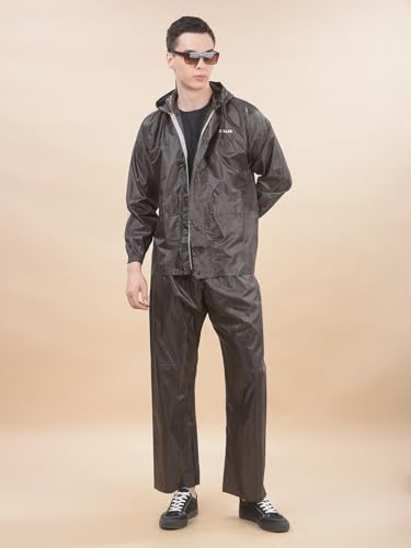 Image of Dollar Men's Waterproof PVC Raincoat Set | Zipper & Button Closure | Hood & Pocket | Full Sleeve Jacket Pant Rainwear Suit | Lightweight Leakproof Rain Protection for Outdoor, Biking, Riding