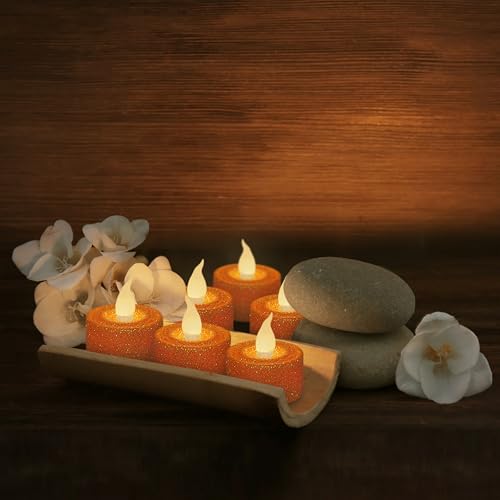 Image of FURORA LIGHTING Orange Glitter Flameless Tealights - 1.45 inch W x 1.57 inch H, 12-Pack, Batteries Included