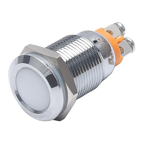 APIELE Indicator Light 12mm 1/2" Waterproof IP67 Metal Signal Lamp 12V AC/DC LED Pilot Dash Lamp Concave Head Green for Car Truck Boat (White, 12mm)