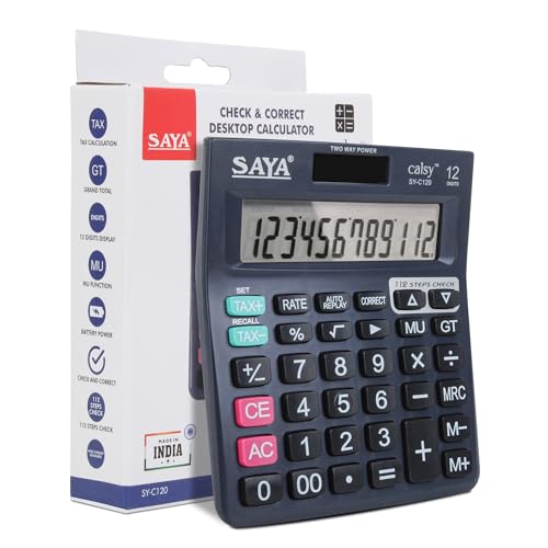 Image of Saya SY-C120 Check and Correct Classic Desktop Calculator | Ergonomic Design - Ideal for Office Supplies | School Supplies| 3 Year Warranty