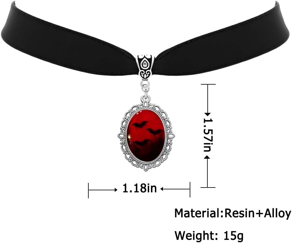 Blood Bat Cameo Choker Necklace Gothic Red Cabochon Pendent Necklace Vampire Accessories for Women - Image 2