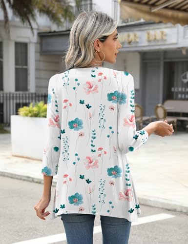 LOMON 3/4 Sleeve Tunic Tops for Women Loose Fit Dressy Casual Blouse Flowy Shirts to Wear with Leggings S-3XL
