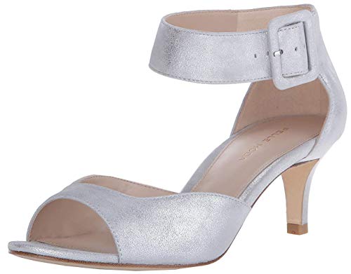 Pelle Moda Berlin - Heels for Women - Buckle Closure - Suede Upper - Wrapped Heel - Leather Sole - Open-Toe Silver Metallic Suede 6.5 M