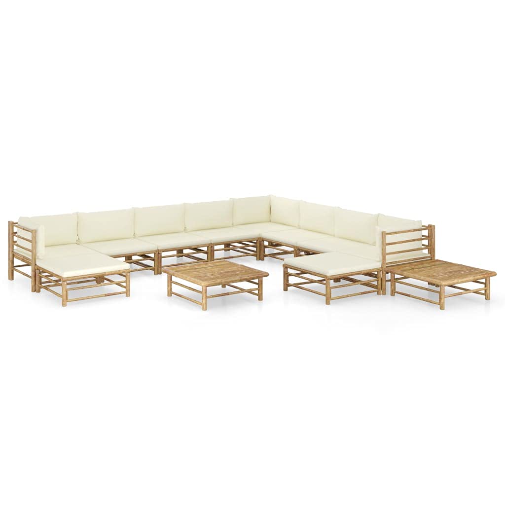 KCCKOM Garden Furniture Set 12 Piece Patio Lounge Set with Cream White Cushions Bamboo