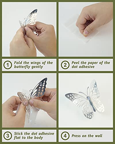 72Pcs 3D Butterfly Wall Decor, 3 Size of Butterfly Stickers, Butterfly Decorations, Butterfly Decor for Rose Gold party Decorations