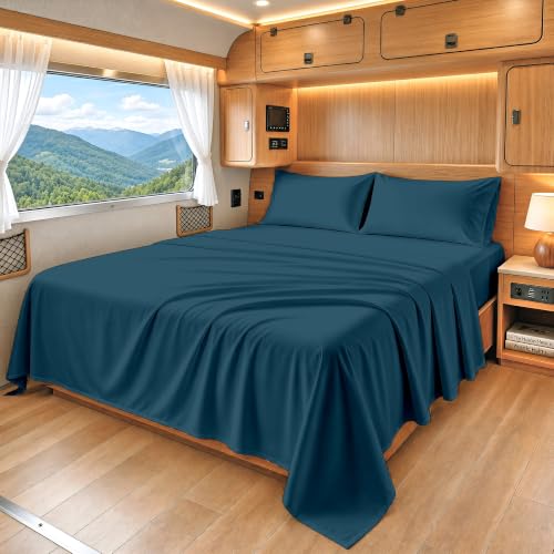 Image of SGI bedding 100% Egyptian Cotton Sheets RV King Size - 600 Thread Count Sheets Set, Soft, Cooling, 15 inch Deep Pocket, Luxury Hotel Bedding, Breathable, Durable - Teal