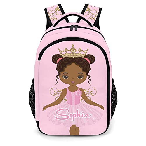 Pink African Girl Ballet Dance Backpack Name Casual Bag Daypack for Women Men Camping Hiking