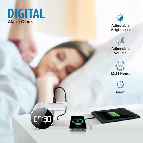 Brookstone BK15-5QC1D-WT 4-In-1 Wireless Charging Station: Stylish | Compatible For Iphone 15,14,13,12 Pro Max Series, All Iwatch Series, Compatible With Airpods 3,2 Pro| Wireless Charging Station With Clock. thumb #6