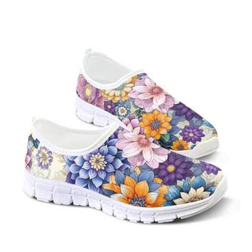 Image of Floral Sneakers for Women Colorful Art Shoes for Women Slip On Casual Work Shoes