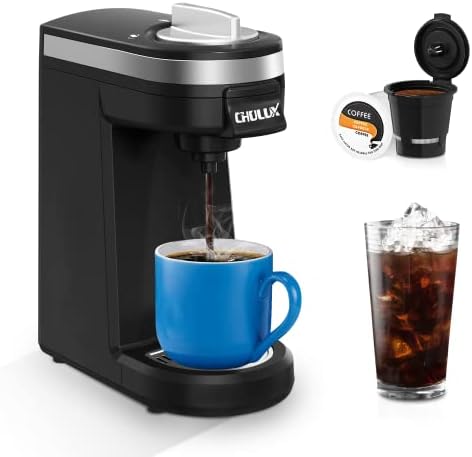 CHULUX Single Serve Coffee Maker for K-Cup Pod & Ground Coffee, Mini Coffee Brewer Machine with Reusable Filter, One Button Operation, Ideal for Home, Trip, Office and Hotel