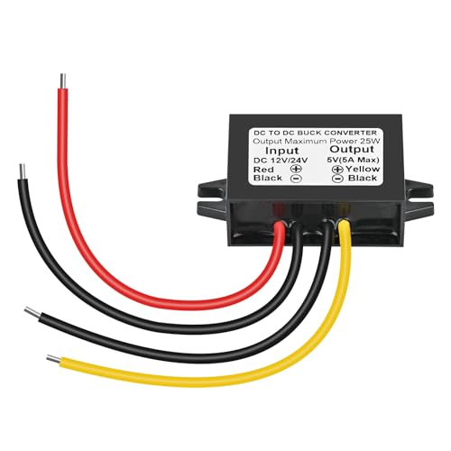Image of DC 12V /24V to 5V 5A 25W Step Down Converter, DC-DC Voltage Reducer Regulated Power Module for Auto Vehicle Surveillance Camera 1-Pack