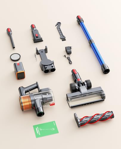 Akku Staubsauger Kabellos 550W/45000Pa/60min Laufzeit, Kabelloser Staubsauger mit Ladestation, Leichter Freistehend Akkustaubsauger, Super Leise Akkusauger für Hartböden Teppiche Tierhaare