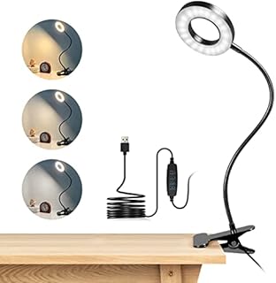 dowowdo USB Reading Light, Clip on Light with 10 Dimmable Brightness & 3 Light Modes, Eye Protection Adjustable Desk Lamp/Bedside Light for Reading/Work/Tattoo/Piano (Black) [Energy Class A++]
