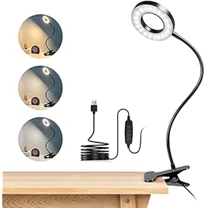 Lampe de Bureau à Pince 48 LED Flexible à 360°Lampe Lecture Clipsable 3 Modes d’Éclairage &10 Niveaux de Luminosité Lampe Bureau Led USB pour Étude et Travail, Noir [Classe énergétique A++]