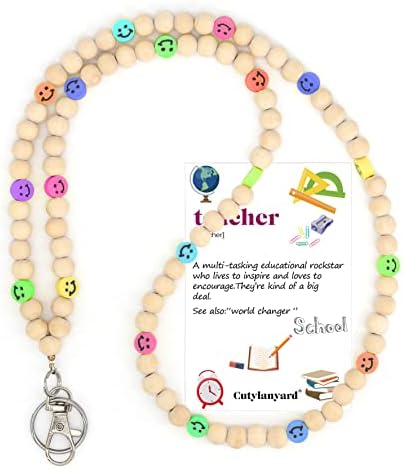 Lanyards for id Badges and Keys for Women Wood Beaded Lanyard for Teacher Gift (I)