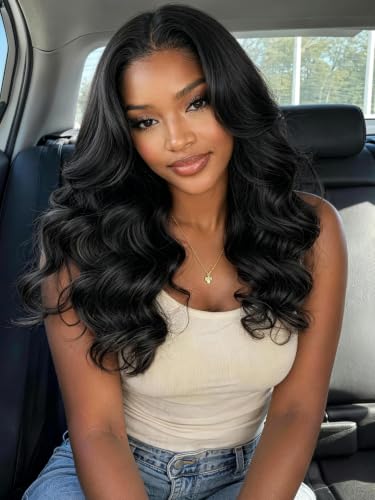KLAIYI Loose Body Wave Pre Everything Glueless 13x4Lace Front Wig Human Hair Drawstring Precut Lace Pre Plucked Bleached Bye Bye Knots 3S Ready to Wear and Go Wig with Face Framing Curtain Bang 20Inch