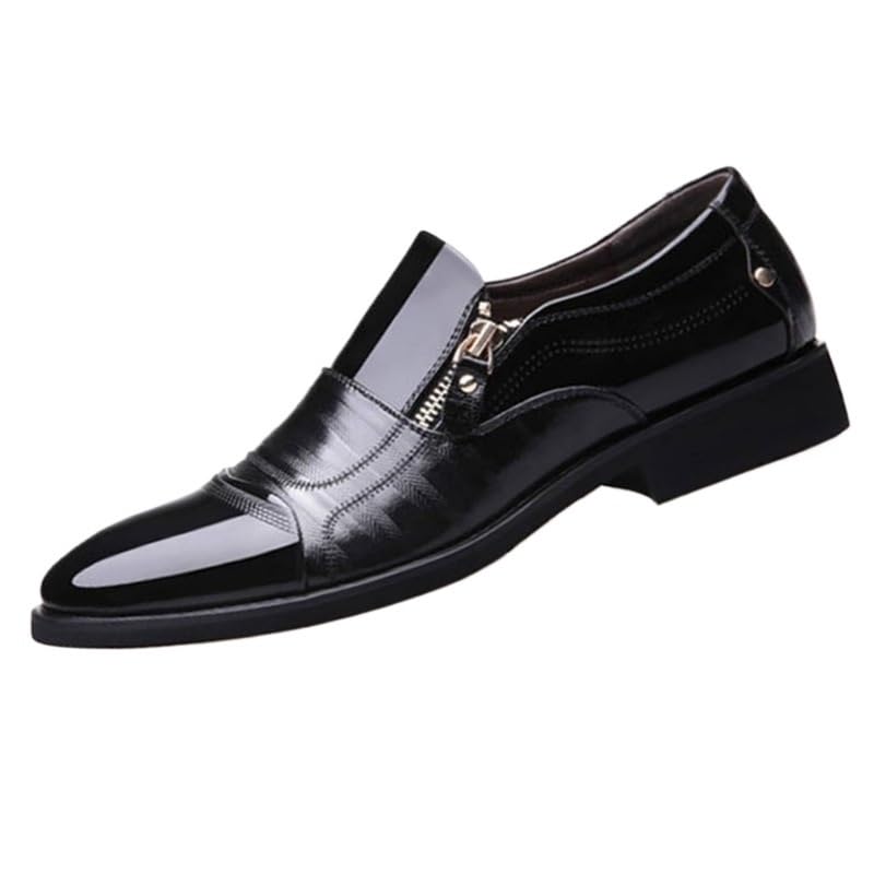 Men Formal Shoes Dress Oxford Prom Wedding Slip Resistant Block Heel Anti-Slip Rubber Sole Casual Genuine Leather Uniform Slip On Breathable
