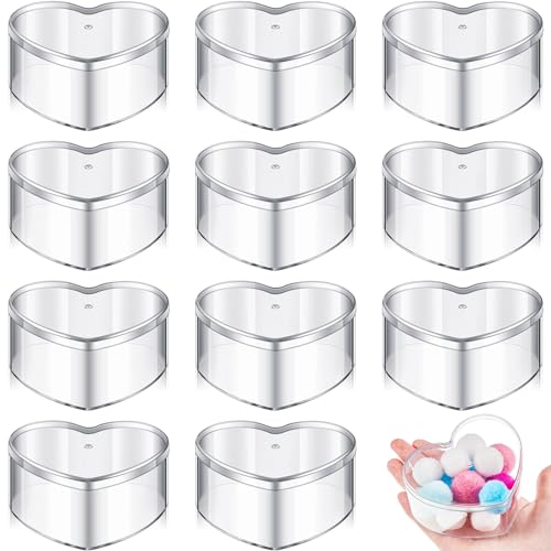 Image of 12 Pcs Clear Acrylic Boxes with Lid,Heart,3.27 x 2.76 x 1.57 | Clear Plastic Boxes with Lids for Organizing and Displaying Jewelry, Candy, Crystals, Crafts, Party Favors and Collectibles