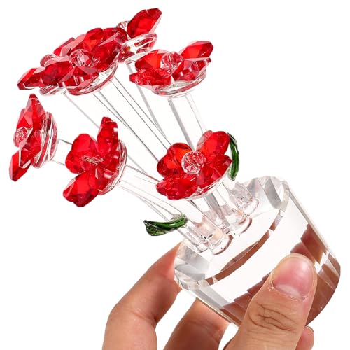 Flor de cristal rojo decorativa con base plana estable de salón 5