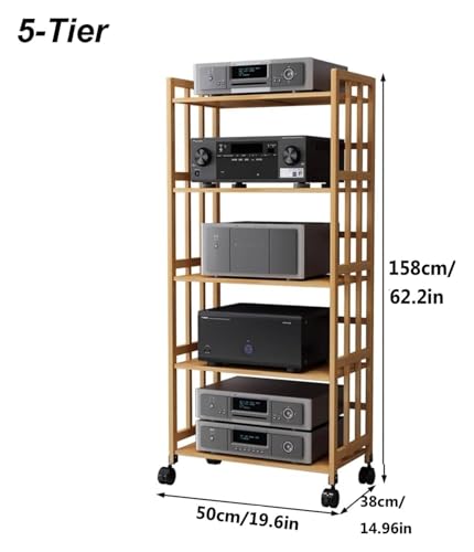 Supporto regolabile a 5 sta o Ma per dispositivi HiFi Ste Conents e CD Sto con ripiani in legno rimovibili, perfetto per gli amanti dell'home theater e della musica