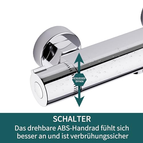 MORADO Duscharmatur Mit Thermostat, Mischbatterie Dusche Thermostat, Armatur Dusche, Brausestange mit Verbrühungsschutzventil, Chrom, Messing