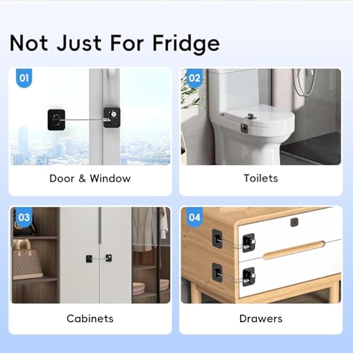 Image of Refrigerator Lock, Fridge Lock with Silicone Wire Protection Fridge Locks for Kids Easy to Use and Install Cabinet Locks with Key - Black - Pack of 1