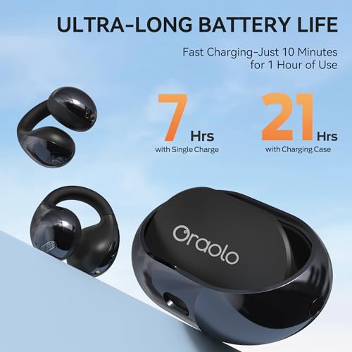 Image of Oraolo Open Ear AC600 Headphones, Bluetooth 6.0 Wireless Earbuds with HiFi Stereo, Clip-On Earbuds with ENC Clear Call, 24H Playtime, Touch Control, IPX6 Waterproof Wireless Headphones for Workout