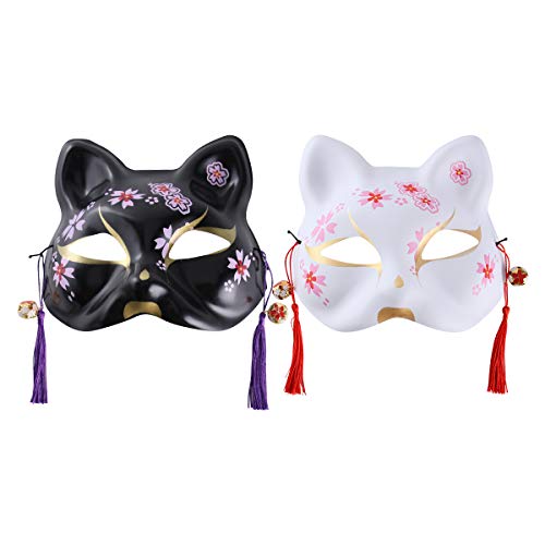 Masque de chat japonais (2pcs) pour fête d'Halloween et soirée kabuki