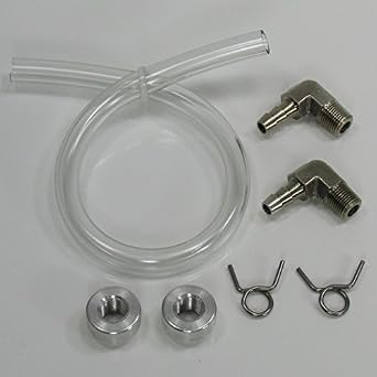 Nickel Plated Motorcycle Gas Tank Fuel Gauge for Aluminum Tanks Oil Bag Sight Window - Clear Fuel Hose Style External Fuel Gauge - Alum Bungs - Chopper Bobber Cafe Racer Harley