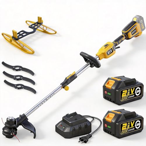 Weed Wacker Cordless & Edger, 21v 14' String Trimmer and Brush Cutter Electric Battery Powered 2 x 4.0Ah 1080W Brushless Weed Wacker, with Auxiliary Bracket, Telescopic Handle, 3 Cutting Methods