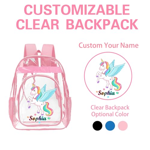 Personalized Clear Backpack for Girls, Custom Pink School Clear Backpack for Girls with Name, PVC Waterproof Transparent Backpack Suitable for School Work, Back to School Gifts for Kids2