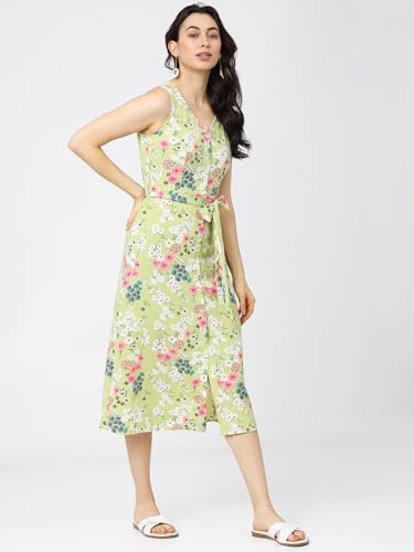 Image of Tokyo Talkies Womens Green Printed Aline Dress