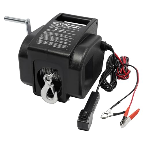 BANLICALI Electric Boat Winch, 2000 LBS Trailer Winch with Wired Remote Control and ?0.19in x 30.18ft Anchor Rope, 300W Windlass Anchor System for 5000Lbs Weight Boat Yachts Black, 1.83m/6ft/min