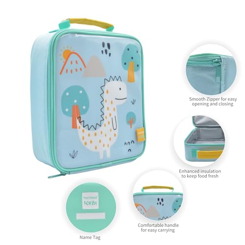 Kichna Kids Doodle Dino Insulated Lunch Bag and Water Bottle Set Childrens Cooler Bag and Water Bottle with Flip Up Spout Straw - Image 2