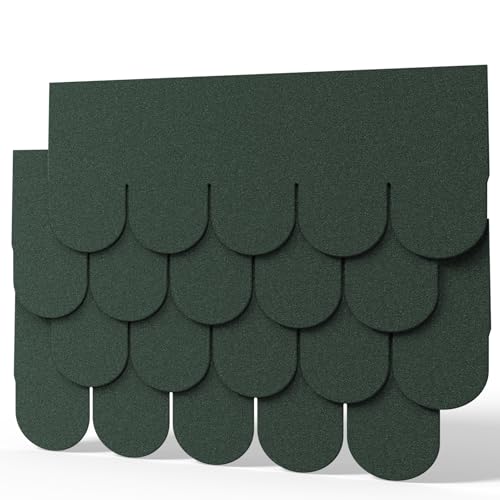 Pack of 18pcs Asphalt Roof Shingles 2.61sqm Self-adhesive Sheds Roofing Felt Shingles Tiles for Most Roof of Sheds Arbour Porch Wendy House Doghouse Log Cabin (Fish-scale Shingles, Green)