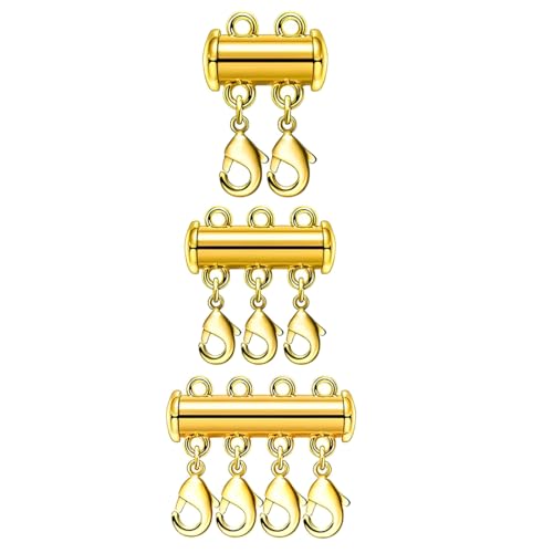 JEYORZY 3 pcs Halsketten Verschluss Layering, Magnetischer Kettenverschluss, Schmuckver Verbindungsschnallen, Halskettentrenner Verbinder, Mehrsträngiger Extender für Mehrreihige Armbänder, Gold