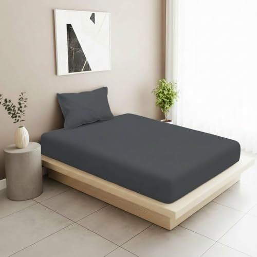 Image of Filymore Solid Dark Grey bedsheet 240 Tc Microfiber Solid Single Color Bedsheet /bedcover for Singlesize Bed with 1 Pillow Cover (Size :90X60 inchs, Single, Dark Gray)
