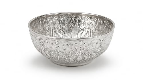 Image of Regal Silver-Plated Decorative Serving Tray for Weddings & Festive Hosting / /Heritage Luxe Embossed Display Platter for Elegant Table Styling
