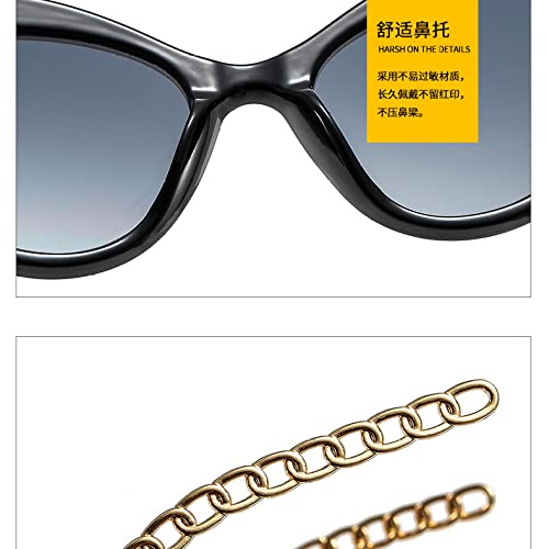 Lunettes de soleil œil de chat haut de gamme à chaîne et monture concave chic