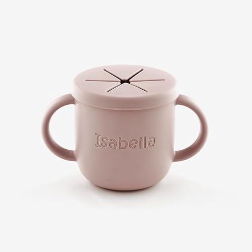 Minaym Personalised Toddler Snack Pot, Silicone Baby Snack Pots Cups, Spill Proof Toddler Snack Box Storage Container Food Catcher (Shell Pink)