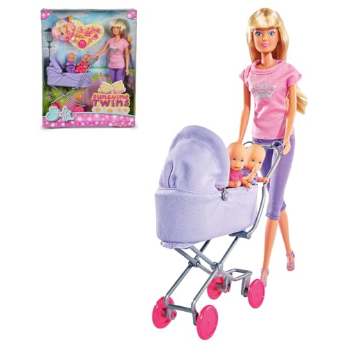 Image of Steffi Love Sunshine Twins| Pretend Play Set with Baby Stroll and Adorable Twin Babies| Unique16+Baby Accessories| Adorable Role Play Set for Girls Age 3+ (Stylish Steffi in Pink & Purple)