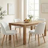 Wooden Dining Chairs Set of 4, Dining Room Chairs with Wood Legs, Upholstered Dining Chairs Modern Fabric Kitchen Chairs with Back for Kitchen/Living Room/Restaurant, Tool-Free Assembly, White