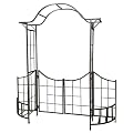 leisurelife Decorative Steel Garden Arch Arbor Trellis with Gate, Fence and Planter Holders for Climbing Plants, 7.5 Ft Height, Brownish Bronze