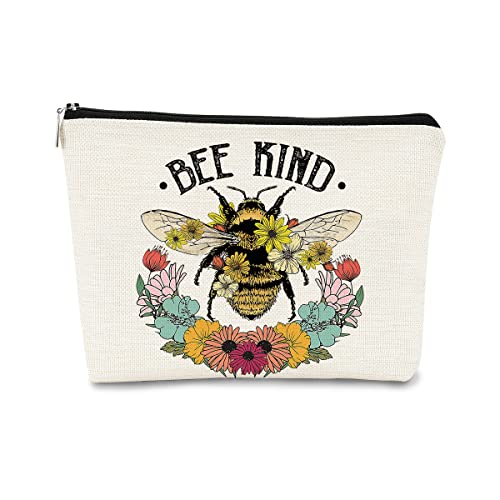 BARPERY Borsa per trucco floreale,Borsa cosmetica a fiori,Borsa per trucco estetico,Piccola borsa per trucco,Organizzatore regalo per donne borsa per trucco, bianco