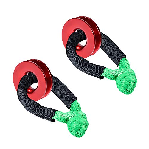 2 Sets Recovery Snatch Ring RED + UHMWPE 1/2 inch Synthetic Soft Shackle Green Rope with Protective Sleeve for Sailing SUV ATV UTV 4X4 Towing Truck Climbing Boating