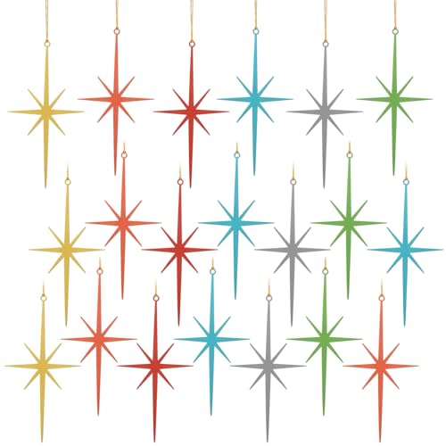 MorningRo 20 Pcs Retro Mid Century Star Ornament for Christmas Tree 3.15inch Cast Iron Starburst 8 Point Nativity Star of Bethlehem Ornament Hanging Pendants Gift Decor for Xmas Holiday Party